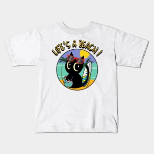 Life's a beach Black Cat Kids T-Shirt